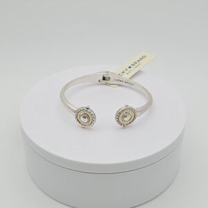 New! LUCKY BRAND Cuff Bracelet Reversible Marcasite Spinning Hinged‎ Silver Tone